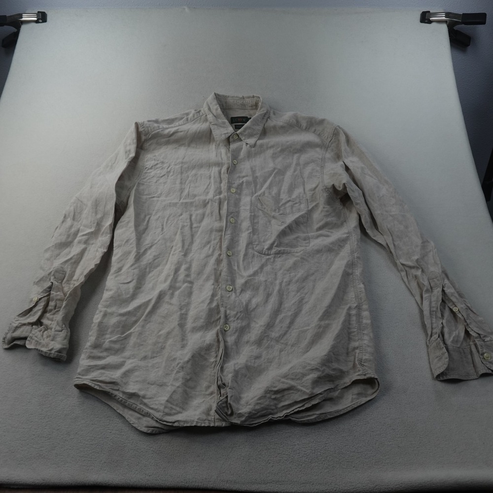 Vintage J Crew Linen Shirt Mens Medium Beige Made Oarsman 100% Linen 90s